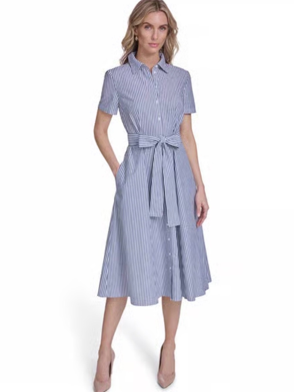 Tommy Hilfiger Short Sleeve Stripe Belt Waist Shirtdress. Size 6. MSRP $139